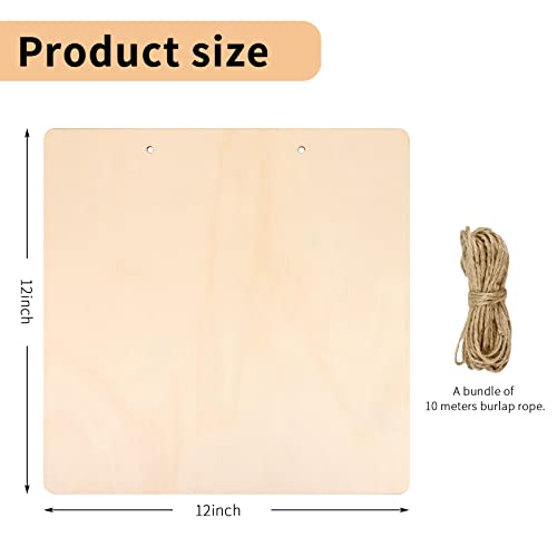 FSWCCK 7 Pieces 12 Inch Blank Wood Squares for Crafts, Unfinished Wood Squares Wooden Cutouts for DIY Crafts, Door Hanger, Sign, Wood Burning, FSWCCK