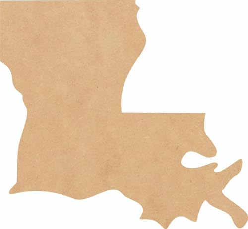 Wooden Louisiana State 4 Inch Shape, Unfinished Wood State Map Craft MDF Cutout, Laser Cut DIY