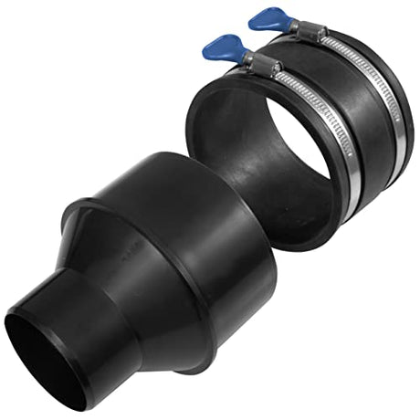 4 inch to 2-1/2 inch Reducer with 4 inch Flexible Cuff Rubber Coupler Fitting and Stainless Steel Hose Clamps with Turn Key Thumb Screw to Easily Peachtree Woodworking Supply