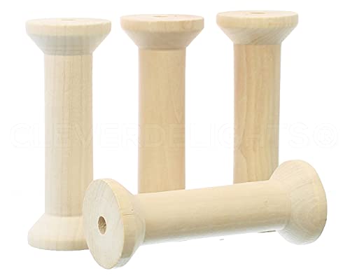 CleverDelights 5" x 1 7/8" Wood Spools - 4 Pack - Empty Craft Spools CleverDelights