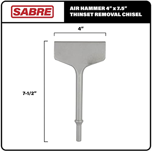 Sabre Tools 4 Inch x 7.5 Inch Air Hammer Chisel Bit for Thinset Removal, Thinset Scaling, Tile Removal, Pneumatic Chisel, 0.401 Shank Sabre Tools