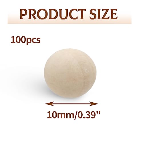 Uenhoy 100 Pcs Wooden Round Ball 3/8" (10mm) Unfinished Natural Wood Balls Wooden Spheres for Crafts and DIY Projects Uenhoy