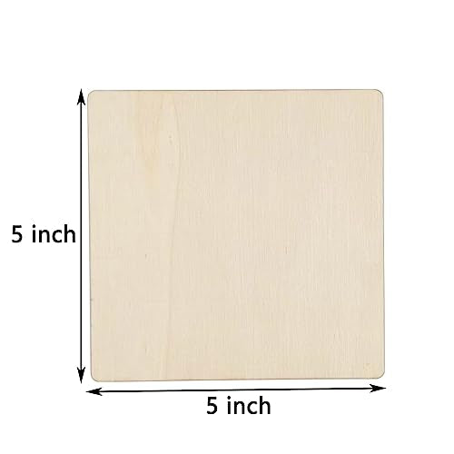 20 Pcs Unfinished Wood Pieces, 5 x 5 Inch Blank Natural Slices Wood Square for DIY Crafts Painting, Scrabble Tiles, Coasters, Decoration MYYZMY