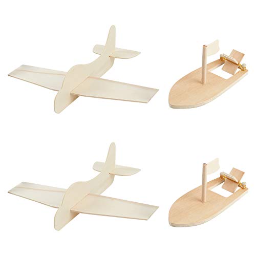 OLYCRAFT 4 Packs Drawing Wooden Sailboats & Airplanes DIY Wood Boat Wood Plane Models Unfinished Wood Models for Handmade DIY Crafts and Birthday OLYCRAFT