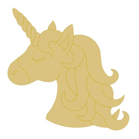 Unicorn Head Design by Lines Cutout Unfinished Wood Mystical Theme Kids Nursery Decor Door Hanger MDF Shaped Canvas Style 5 (6") Diverse Woodworking