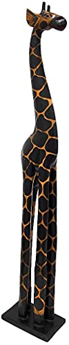 79 Inches Hand Carved Wooden African Giraffe Statue Sculpture WorldBazzar Brand, Brown, Black, X-Large - WoodArtSupply