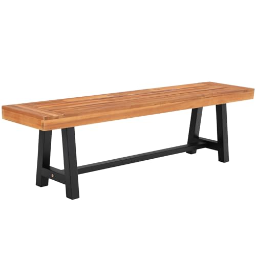 Sophia & William Outdoor Bench Patio Benches Acacia Wood Weatherproof, 63" Wooden Garden Bench Backless Narrow Long Clearance for Front Porch Locker Sophia & William