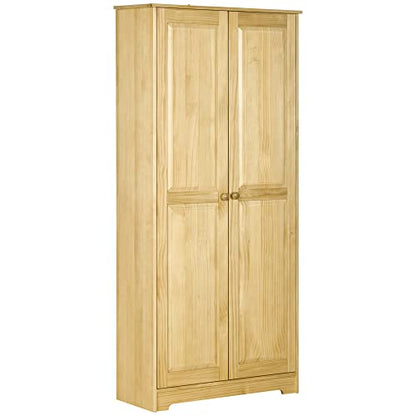 HOMCOM 67" Pinewood Kitchen Pantry Storage Cabinet, Freestanding Cabinets with Doors and Shelf Adjustability, Soft-Close Mechanism, Living Room & - WoodArtSupply