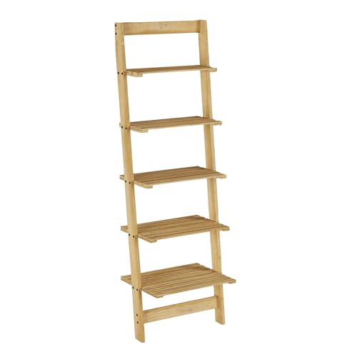 5-Tier Ladder Shelf - Wooden Narrow Leaning Bookshelf for Bedroom, Living Room, Bathroom, Kitchen, or Office Shelving - Furniture by Lavish Home - WoodArtSupply