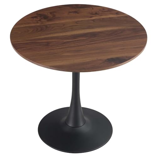 yotomaki 31.5" Round Dining Table with Natural Wood Table Top,Mid-Century Black and Walnut Tulip Table, Pedestal Base Table for 2-4 Person yotomaki