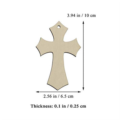 20pcs Wooden Cross Hanging Ornaments Cross Shaped Wood DIY Crafts Cutouts with Hole Hemp Ropes Gift Tags for Wedding Birthday Halloween Christmas