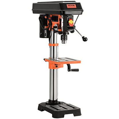 VEVOR 10 in Benchtop Drill Press, 3.2 Amp 120V, 5-Speed Cast Iron Bench Drill Press, 10 in Swing Distance 0-45° Tiltling Worktable with Work Light, - WoodArtSupply