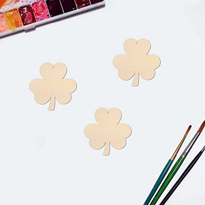 20pcs Shamrock Wood Cutouts DIY Craft Embellishments Clover Unfinished Wood Gift Tags Ornaments for St. Patrick's Irish Party Decoration