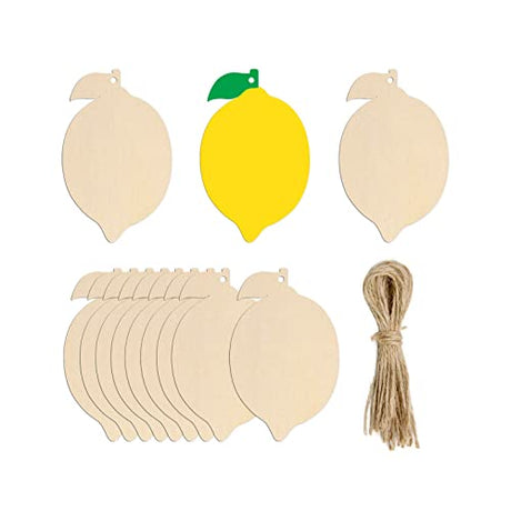 20pcs Lemon Shaped Wood Cutouts DIY Craft Cute Lemon Unfinished Wood Gift Tags Ornaments for Wedding Birthday Lemon Theme Party Decoration JANOU