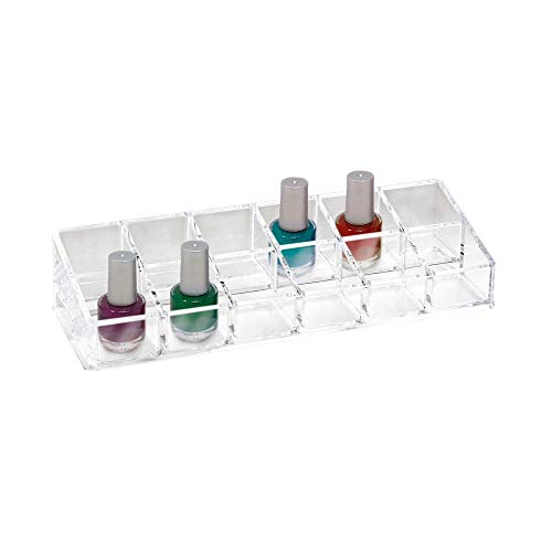 Isaac Jacobs Clear Acrylic 12 Compartment Nail Polish Holder, Organizer for Makeup, Essential Oils, Storage Solution, Rack Display (2 Rows (x6)) Isaac Jacobs International