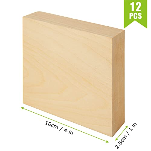 12PCS Unfinished MDF Wood Blocks for Crafts 4x4 inches, 1 Inch Thick Squares Basswood Carving Blocks, Wooden Cubes Whittling Soft Wood Carving Block EATHEATY