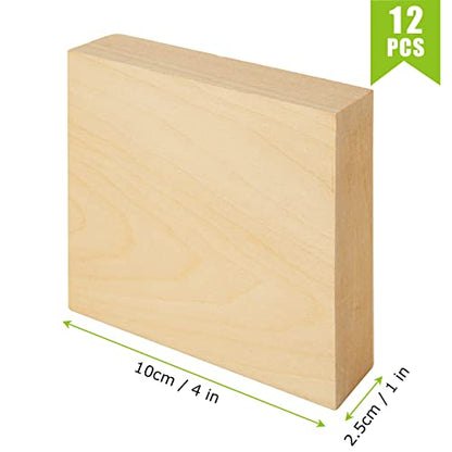 12PCS Unfinished MDF Wood Blocks for Crafts 4x4 inches, 1 Inch Thick Squares Basswood Carving Blocks, Wooden Cubes Whittling Soft Wood Carving Block - WoodArtSupply