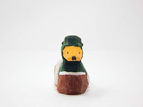 Selsela Small Mallard Wooden Duck Figurine - Drake/Male, Green Head, Hand-Made, Carving, Decoration, Decoy, Small Animals, Duck Lover - WoodArtSupply