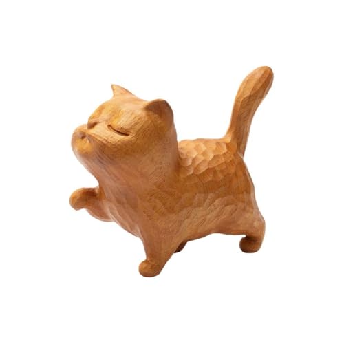 Dsadrwq 1 Pcs Wooden Carved Cat Ornaments Handmade Wood Carved Cats Cat Memorial Statues Cat Figurines for Home Decor Accents - WoodArtSupply