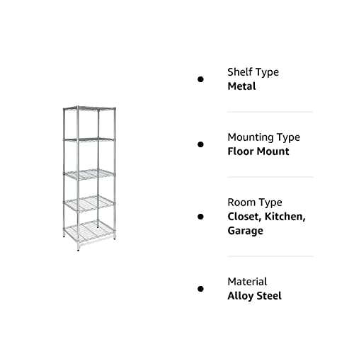Honey-Can-Do SHF-01054 5-tier chrome shelving unit, 250 lbs Honey-Can-Do