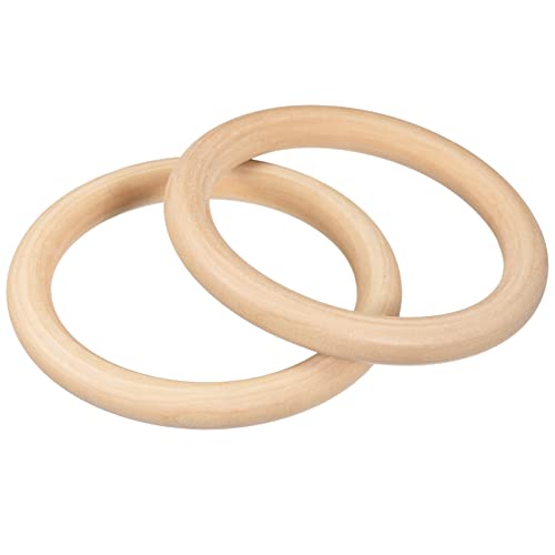 uxcell 2Pcs 125mm(5-inch) Natural Wood Rings, 15mm Thick Smooth Unfinished Wooden Circles for DIY Crafting, Knitting, Macrame, Pendant