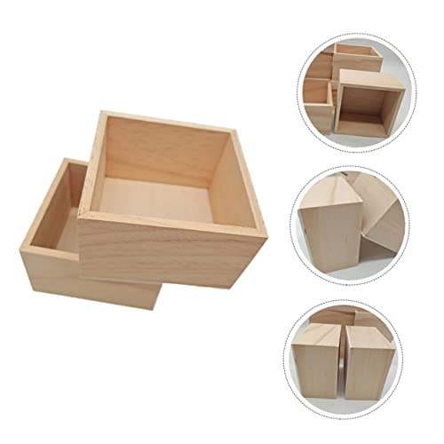 TEHAUX 2pcs No Cover Wooden Box Jewelry Holder Container Wooden Treasure Chest Unfinished Wood Boxes Small Wooden Boxes with Lids Sundries Storage TEHAUX