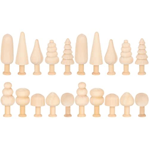 Toddmomy 20pcs Unfinished Wooden Tree Mushroom Natural Mini Peg Dolls Various Blank Plain Unpainted Puppet Wood People Bodies Figure for Arts Crafts