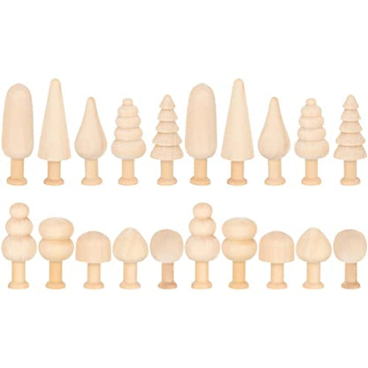 Toddmomy 20pcs Unfinished Wooden Tree Mushroom Natural Mini Peg Dolls Various Blank Plain Unpainted Puppet Wood People Bodies Figure for Arts Crafts