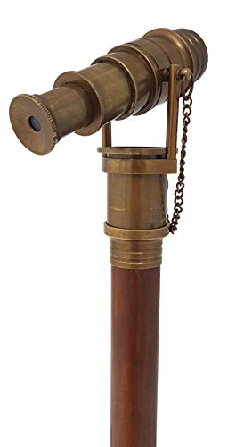Brass Nautical Telescope Walking Stick Antique Finish Costume Wooden Cane Foldable Rosewood Stick Steampunk Style Brass Nautical