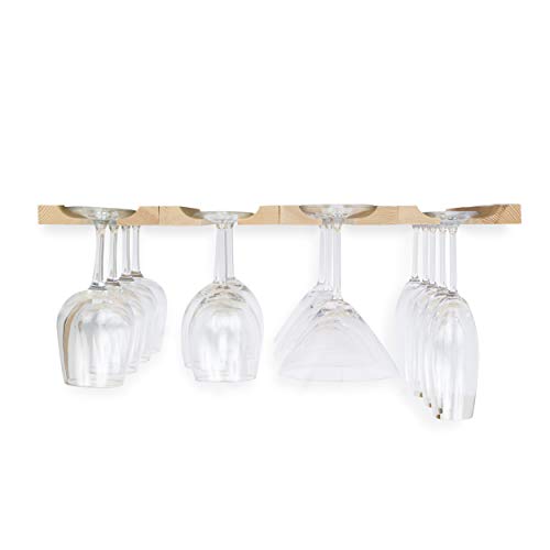 Rustic State Vigo 4 Sectional Adjustable Under Cabinet Mount Wood Stemware Rack Hanging Shelf Glassware Holder Bar Organizer with up to 12 Wine Glass Rustic State