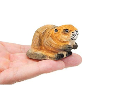 Selsela Beaver Wood Figurine - Dam Forest Castor Woodland Critter Miniature Small Animal Handmade Carved Home Decor Folk Ornament Minifigure