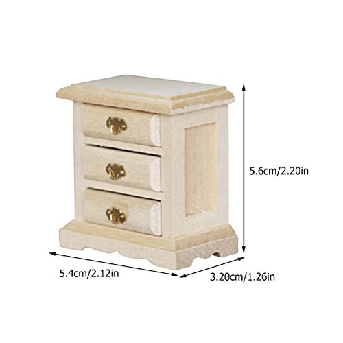 Abaodam 1pc Bedside Table Model Solid Wood Nightstand Drawer Dresser Mini Accessories Unfinished Nightstand Dollhouse Doll Decoration Dollhouse