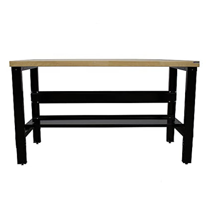 Borroughs Adjustable Height Heavy Duty Workbench with Bottom Shelf, Solid Hardwood Top, Commercial Grade, 16-Gauge Steel Legs, 30 in. x 72 in. - WoodArtSupply