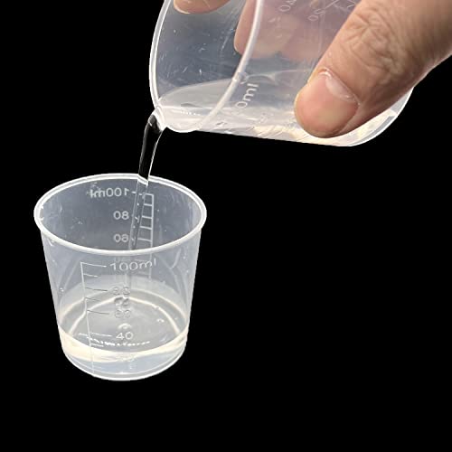 24 Pcs Clear Scale Cups, 100ml/3.4oz Plastic Graduated Cups with 50 Pcs Wooden Stirring Sticks for Epoxy, Resin, Stain, Mixing Paint - WoodArtSupply