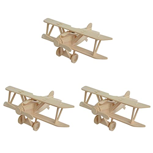 TOYANDONA 3 Pack Wooden DIY Crafts Plane, Mini Assemble Painting Airplane Model Toys Wood 3D Puzzles Construction Kits for Kids School Craft Decor - WoodArtSupply