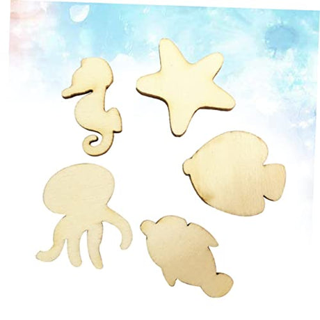 Didiseaon 50pcs Pieces Unfinished Wooden Cutouts Craft Wood Cutout Wooden Gift Tags Mini Sea Animals Wood Cutouts Wood Octopus Hand Decor Wooden Didiseaon