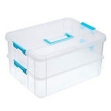 BTSKY 2 Layer Stack & Carry Box, Plastic Multipurpose Portable Storage Container Box Handled Organizer Storage Box for Organizing Stationery, Sewing, BTSKY
