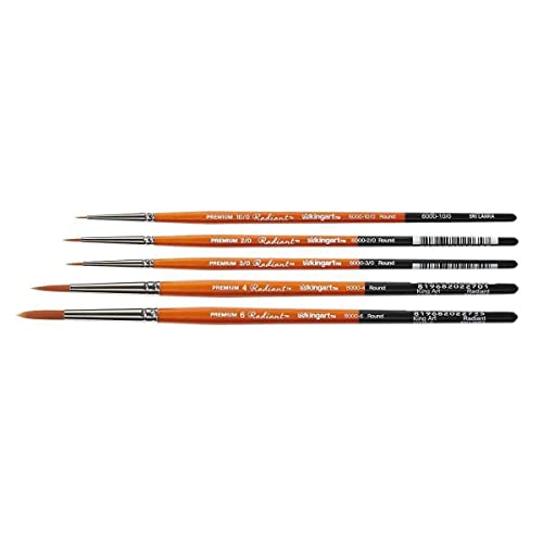KINGART Radiant Taklon Brushes, Series 6000 Round, Set of 5,Brown KINGART