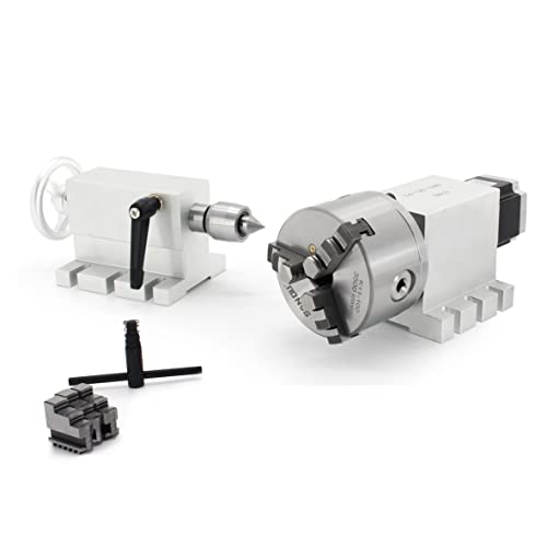 CNCTOPBAOS Rotational 4th Axis A axis Rotary Table,K11-100mm 3 Jaw Chuck Dividing Head,Gapless Harmonic Gearbox Reducer Ratio 50:1 w/ 65mm Tailstock CNCTOPBAOS