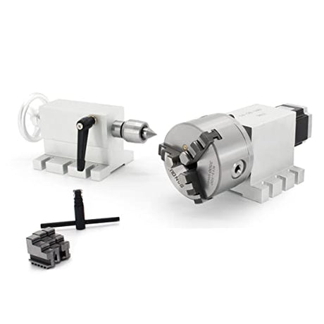 CNCTOPBAOS Rotational 4th Axis A axis Rotary Table,K11-100mm 3 Jaw Chuck Dividing Head,Gapless Harmonic Gearbox Reducer Ratio 50:1 w/ 65mm Tailstock CNCTOPBAOS