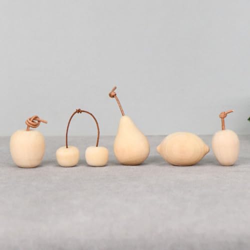 TEHAUX Unfinished Wood Fruit 5pcs Unpainted Mini Wood Pear Apple Lemon Cherry Kiwi Art Crafts 3D Blank Fruits DIY Fruit Figurines for Painting Wood - WoodArtSupply