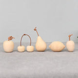 TEHAUX Unfinished Wood Fruit 5pcs Unpainted Mini Wood Pear Apple Lemon Cherry Kiwi Art Crafts 3D Blank Fruits DIY Fruit Figurines for Painting Wood TEHAUX