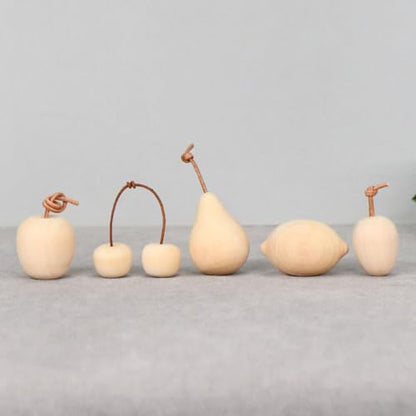 TEHAUX Unfinished Wood Fruit 5pcs Unpainted Mini Wood Pear Apple Lemon Cherry Kiwi Art Crafts 3D Blank Fruits DIY Fruit Figurines for Painting Wood - WoodArtSupply