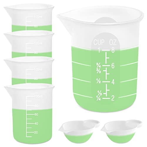 7 pcs Silicone Measuring Cups Kits, 1 pc 250ml Silicone Cups, 4 pcs 100ml Non-Stick Mixing Cups, 2 pcs 10ml Silicone Mold Cup Dispenser, for Casting
