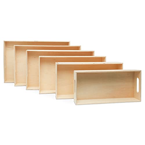 Unfinished Wood Nesting Trays with Handles, 5 Sets of 6 Trays for Crafting, Resin, Organizing, DIY Décor, and Montessori Activity, by Woodpeckers Woodpeckers