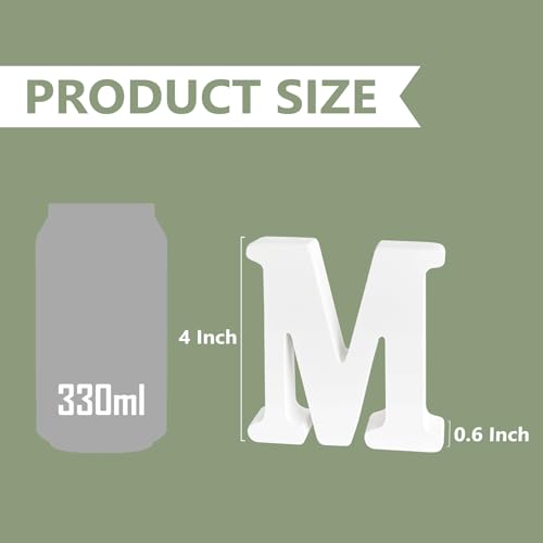 4 Inch White Unfinished Wooden Letters for Crafts, Wood Alphabet Letters for Wall Decor, Marquee Letters for Wedding Birthday Party (Letter M) HANWER