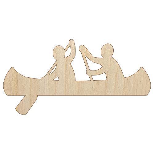 Two Person Canoe Team Water Boat with Paddle Unfinished Wood Shape Piece Cutout for DIY Craft Projects - 1/4 Inch Thick - 6.25 Inch Size - WoodArtSupply