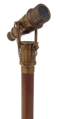 Brass Nautical Telescope Walking Stick Antique Finish Costume Wooden Cane Foldable Rosewood Stick Steampunk Style Brass Nautical