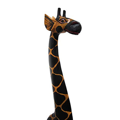 Zeckos 39 Inch Hand Carved Wooden Giraffe Sculpture Safari Home Decor Figurine Statue - WoodArtSupply