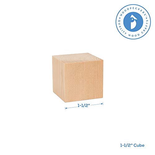 Unfinished Wood Craft Cubes 1-1/2 inch, Pack of 36 Small Wooden Blocks to  Decorate, Wooden Cubes for Crafts and Décor, by Woodpeckers 